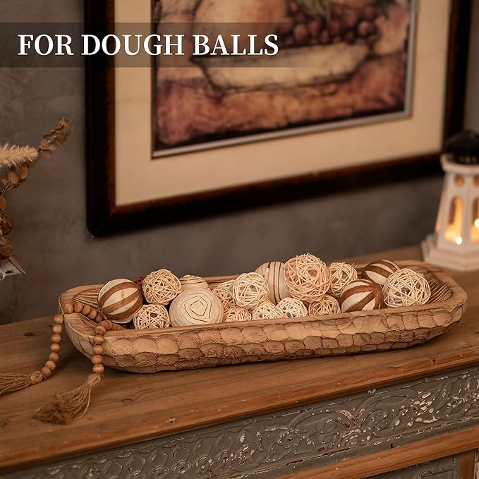 Hanobe Wood Decorative Bowl for Centerpiece: 22" Large Farmhouse Dough Bowls for Entry Way Table Rutsic Long Coffee Table Decor for Kitchen Entryway
