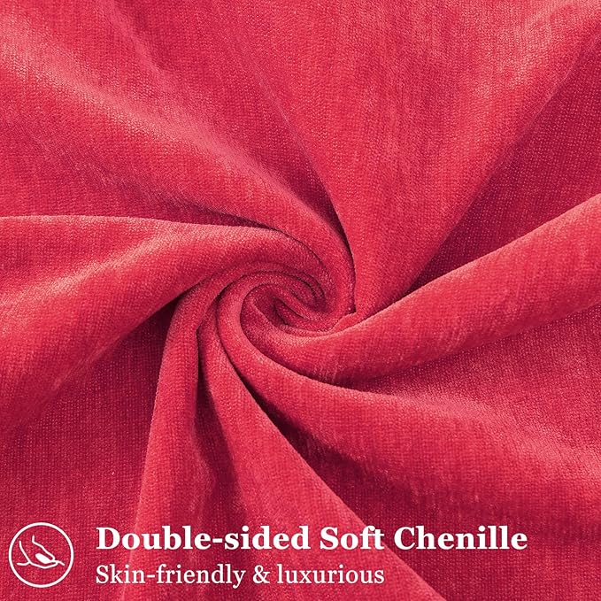 decorUhome Christmas Couch Throw Pillow Covers 22x22 Set of 2, Decorative Soft Euro Neutral Chenille Pillow Covers with Elegant Design for Sofa Bed Living Room Home Decor, Red
