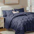 Nestl 7 Piece Comforter Set - Pinch Pleated Bedding, All Season Full Size Bed Set with Sheets, Comforter, Pillowcases and Shams in Navy