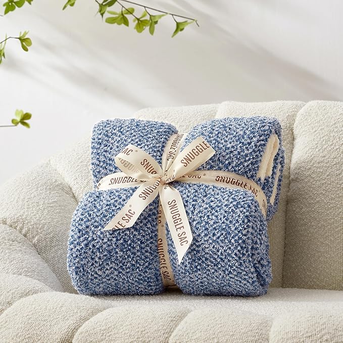 Snuggle Sac Oversized Blue Reversible Super Soft Blanket Twin XL Size for Bed and Sofa, Heather Blue, 66x90 inches