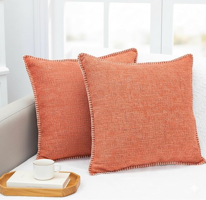 22x22 Orange Pillow Cover Set of 2 Soft Textured Chenille Comfy Cozy Large Cushion Covers for Couch Pillows Modern Decor Square Big Pillows Cases for Sofa Pillows Fall Decor Farmhouse Throw Pillows