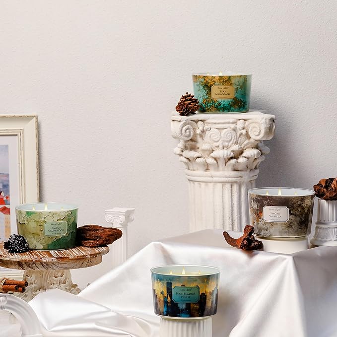 HomeLights Balsam Cedarwood Scented Candles | 18oz Soy Candles Industrial Chic 4-Wick Large Candle Jars | Ideal Candle Gifts for Events, Home Decor Stress, Relief & Relaxation