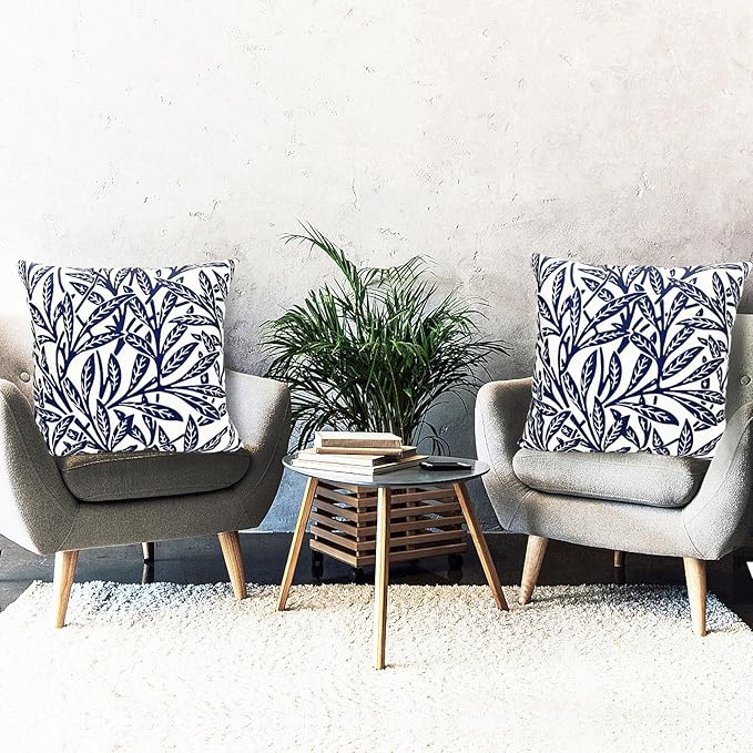Decorative Throw Pillow Covers Set of 2 Blue Pillow Covers 18x18 inch Soft Short Plush Floral Throw Pillow Cases Square Farmhouse Outdoor Pillow Covers for Couch Sofa Bedroom Living Room