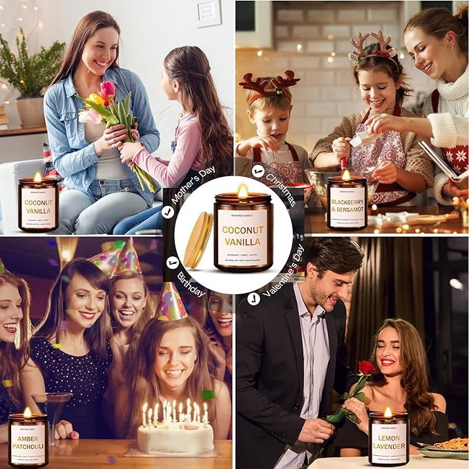 28oz Wood Wick Candles That Crackle: 4 Pack Scented Candles for Home Scented, Aromatherapy Candle Set with Crackling Wooden Wick Up to 200H Burning Candle Gift Set for Birthday Thanksgiving Christmas