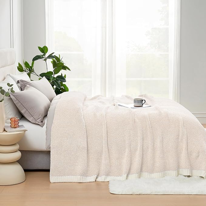 Snuggle Sac Ultra Soft Ivory Bedding Blanket Twin XL, Warm Fluffy Microfiber Blankets for Bed, Living Room, Oversized Bed Blanket Dupes, Heather Ivory, 66x90 inches
