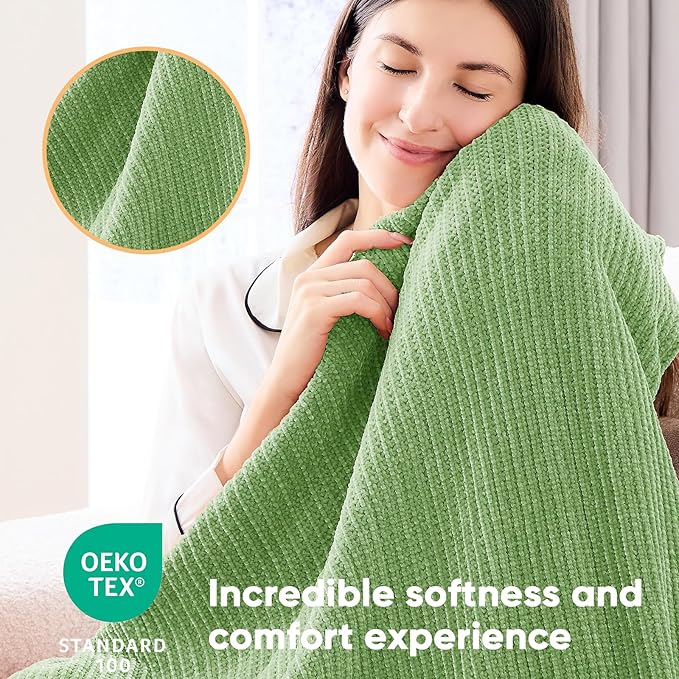 inhand Basil Throw Blanket for Couch Bed,Chunky Chenille Woven Soft Warm Christmas Blankets Gifts for Women with Tassels,Lightweight Cozy Boho Farmhouse Fall Winter Decor,60"x80",Extra Thick
