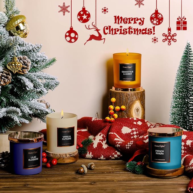 HomeLights Scented Candle Gift Set, Natural Soy Wax Candles, 4 Pack Long Lasting Up 140 Hours, Aromatherapy Candles for Women Men Birthday Thanksgiving Christmas