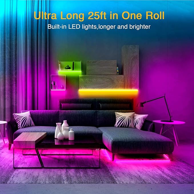VOLIVO LED Strip Lights 25 FT, App Controlled Bluetooth Led Light Strips Sync with Music, Color Changing Lighting for Bedroom, Home Decoration