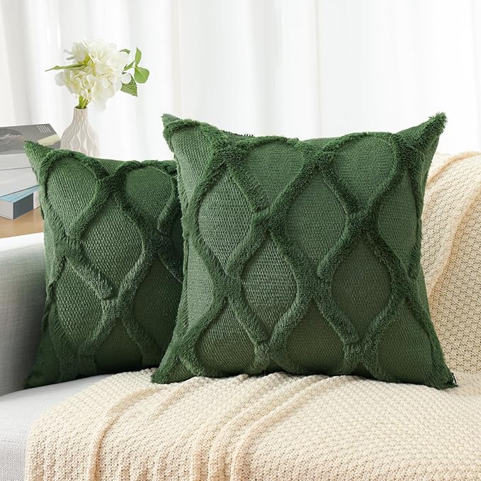 decorUhome Christmas Throw Pillow Covers 22x22 Inch Set of 2, Soft Plush Faux Fur Wool Forest Elf Couch Pillow Covers, Decorative Neutral Pillow Cases for Bed Sofa Living Room Home Decor