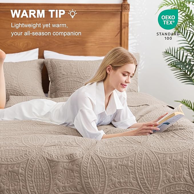 Love's cabin Quilts for Full Bed Burlwood Bedspreads Bedding Set - Lightweight Bedspread Comforter - Coin Pattern Bedding Coverlet for All Season - 3 Pieces (1 Quilt, 2 Pillow Shams)