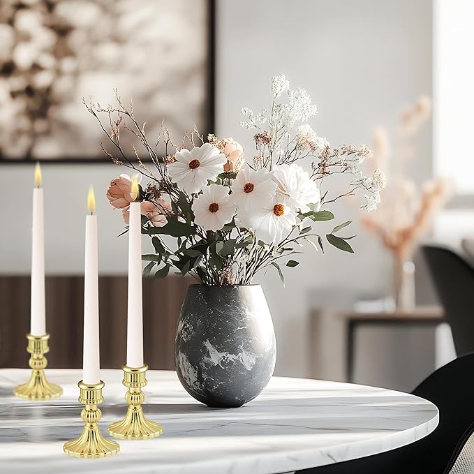 Glass Candlestick Holder,Striped Taper Candle Holders,Set of 6 Candle Stand for Table Centerpieces, Home Decor,Weddings,Festival and Parties (Gold Stripe)