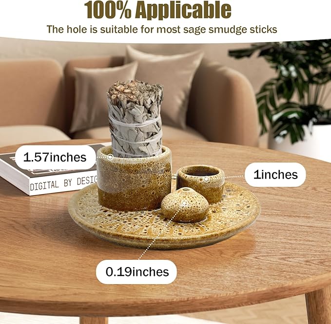Palo Santo Holder - 4 in 1 Incense & Candle Holder - Ceramic Incense Holder Ash Catcher Tray for Meditation Room - Easy to Clean (Brown White)