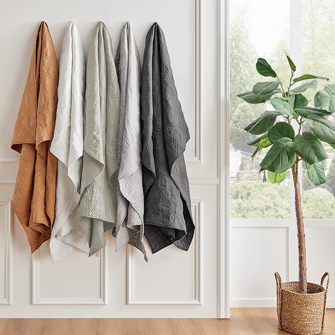 Levtex Home - 100% Linen Front/100% Cotton Back - Quilted Throw - Washed Linen - Natural - Throw Size (50 x 60in.)