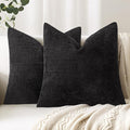 Woaboy Set of 2 Textured Throw Pillow Covers Decorative Soft Accent Square Chenille Pillowcases Neutral Farmhouse Cushions Modern Home Decor for Couch Sofa Bedroom Living Room 22x22 Inch,Black