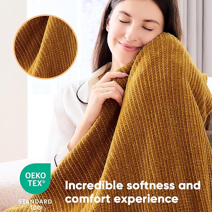 inhand Brown Throw Blanket for Couch Bed,Fall Home Decorative Soft Chunky Chenille Woven Blankets with Tassels,Lightweight Cozy Boho Farmhouse Warm Winter Gifts for Women,60"x80",Extra Thick