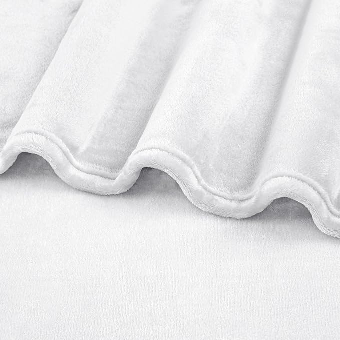 PAVILIA White Fleece Throw Blanket for Couch, Soft Fuzzy Flannel Throw for Sofa, Luxury Plush Microfiber Bed Blanket, Cozy Home Decorative Velvet Gift Blanket, 50x60