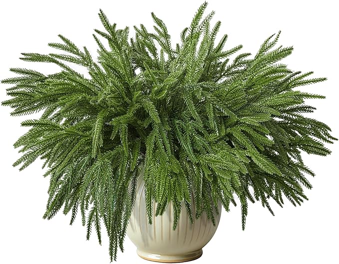 18 Pcs Real Touch Norfolk Pine Branches,Artificial Christmas Green Faux Cedar Norfolk Pine Stems Fake Greenery Pine Picks for Vase DIY Garland Wreath Xmas Indoor Outdoor Home Decoration (18 Inches)