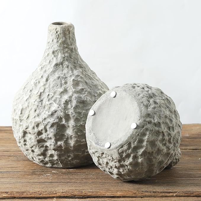 Stone Vases，Ceramic Bud Vase Set of 2,Minimalist Vases for Pampas Grass,Modern Vase for Wabi Sabi Home Decor, Shelf Decoration，Fireplace Decor,Coffee Table Decor