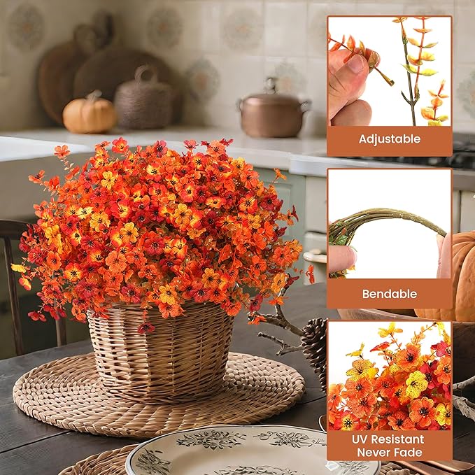 Artificial Fall Flowers for Decoration Fake Flowers Outdoor Artificial Plants, 12 Bundles Faux Mums Autumn Plastic Flower UV Resistant for Porch Patio Home Yard Garden Window Box Pot Planters