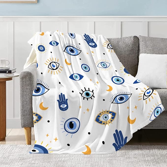 Evil Eye Throw Blanket,Plush & Comfy Magic Evil Eye Pattern Flannel Blanket,Evil Eye Gift for Women,Evil Eye Decor for Car Couch Bedroom All Seasons,90"x120"-Familys/King Size