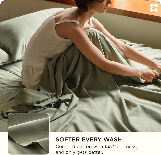 Bedsure Cooling Sheets, Rayon Derived from Bamboo & Cotton Blend, GentleSoft, Breathable, Queen Sheet Set, Deep Pocket Up to 18 Inches, Hotel Luxury Bedding for Hot Sleepers, Sage Green