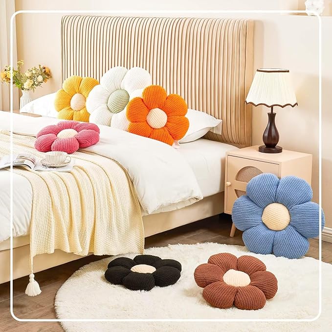 Flower Throw Pillow, Soft Peach Pink 14.9" Shaped Floor Pillow for Home Decor, Cute Aesthetic Plush Decorative Pillows for Bed, Sofa, Couch