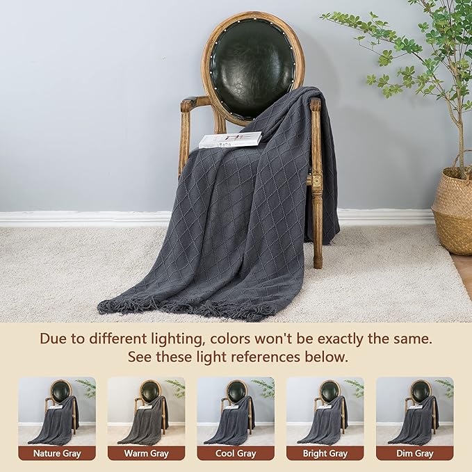 inhand Grey Throw Blanket for Couch and Bed, Soft Living Room Home Decor Knitted Twin Size Blanket, Outdoor Lightweight Breathable Summer Blanket, Farmhouse Warm Woven Decorative, 60"x80"