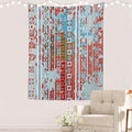 Batmerry Blue Grey Boho Garbage Tapestry, Red Wall Art Hanging Decoration Polyester Fiber White Ruffled Around for Dorm Room Bedroom Living Room, 59.1x51.2 inches