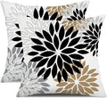 DFXSZ Black Brown Outdoor Pillow Covers 24x24 Inch Set of 2 White Gray Flower Throw Pillows Farmhouse Outdoor Modern Floral Polyester Square Cushion Case Decor for Patio Funiture Garden 002B24