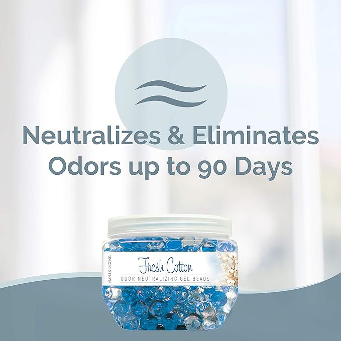SMELLS BEGONE Odor Eliminator Gel Beads - 12 oz, Pack of 2 - Eliminates Odor in Bathrooms, Cars, Boats, RVs & Pet Areas - Air Freshener - Made with Essential Oils - Fresh Cotton Scent