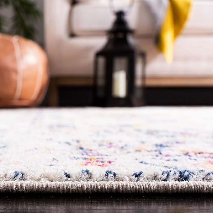 SAFAVIEH Madison Collection Area Rug - 6'7" x 9'2", Purple Pink Fuchsia & Ivory, Boho Chic Distressed Design, Non-Shedding & Easy Cleaning, Ideal for Living Room, Bedroom, Dining Space (MAD603R)