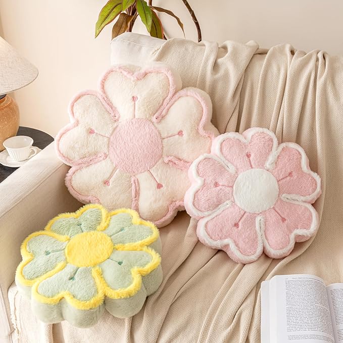 Flower Shaped Decorative Throw Pillow Cushion for Bed Couch, Cute Flower Plush Throw Pillows Home Decor Floor Pillow Seating Cushions (Pink, 13.7 Inches)
