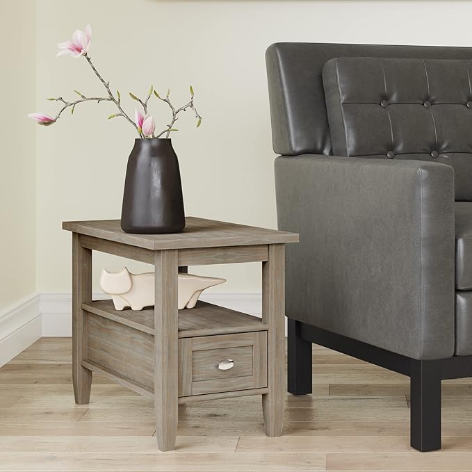 SIMPLIHOME Warm Shaker SOLID WOOD 14 inch Wide Rectangle Transitional Narrow Side Table in Distressed Grey for the Living Room and Bedroom