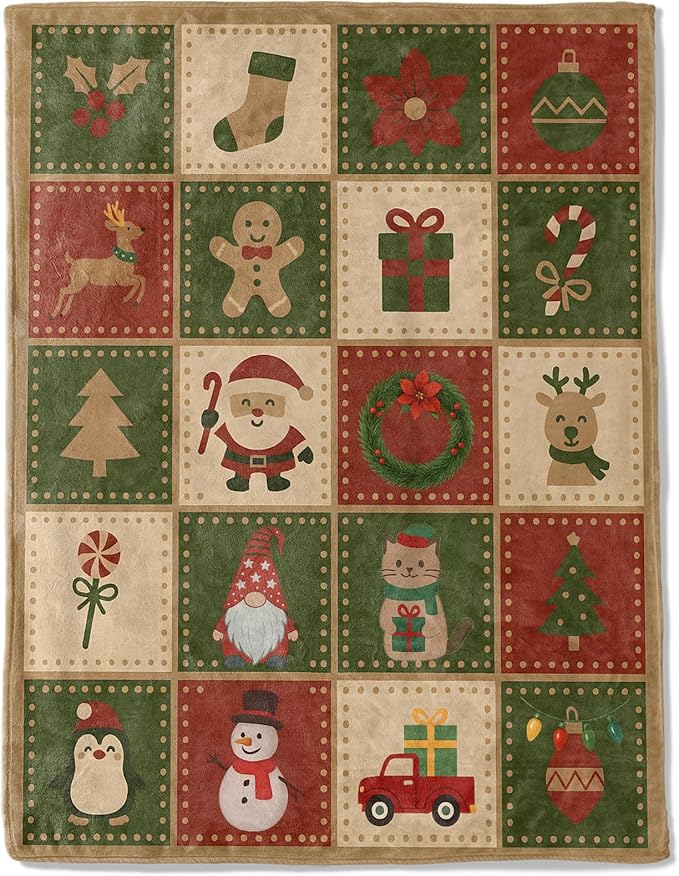 Christmas Decorative Blanket, Cute Santa and Reindeer Cat and Tree Print Throw Decoration, Soft Flannel Winter Blankets for Couch Bed Sofa, Holiday Home Decor, Xmas Festival Gifts 50x60 Inch