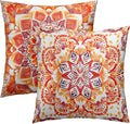 Boho Throw Pillow Covers 22x22 - Orange Floral Pillow Covers Set of 2 Bohemian Pillowcase Botanical Flowers Blossom Cushion Case for Sofa Bed Couch Home