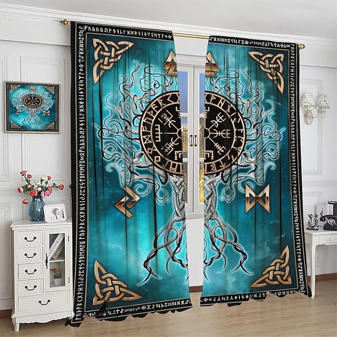 Viking Curtains Viking Totem Curtains Ancient Scandinavian Bedroom Living Room Decoration 2 Panel Groups W42 * L63 Inch
