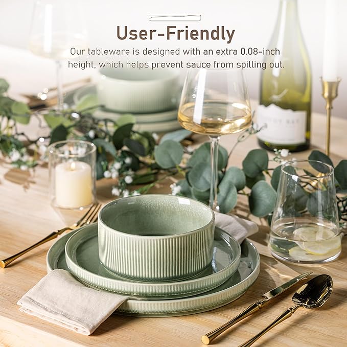 GBHOME Stoneware Dinnerware Sets for 8,Round Reactive Glaze Ceramic Plates and Bowls Set,Highly Scratch Resistant | Dishwasher & Microwave Safe Dishes Set,Service for 8(24pcs)
