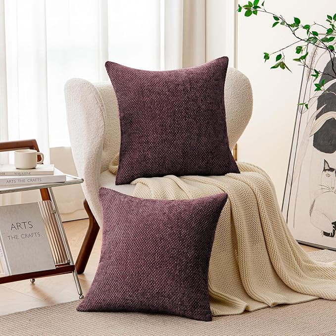 a moment Wine Red Chenille Throw Pillow Covers 20x20 Inch Pack of 2 Modern Decorative Throw Pillow Covers Farmhouse Cross Covers Home Decor for Sofa Bedroom Living Room