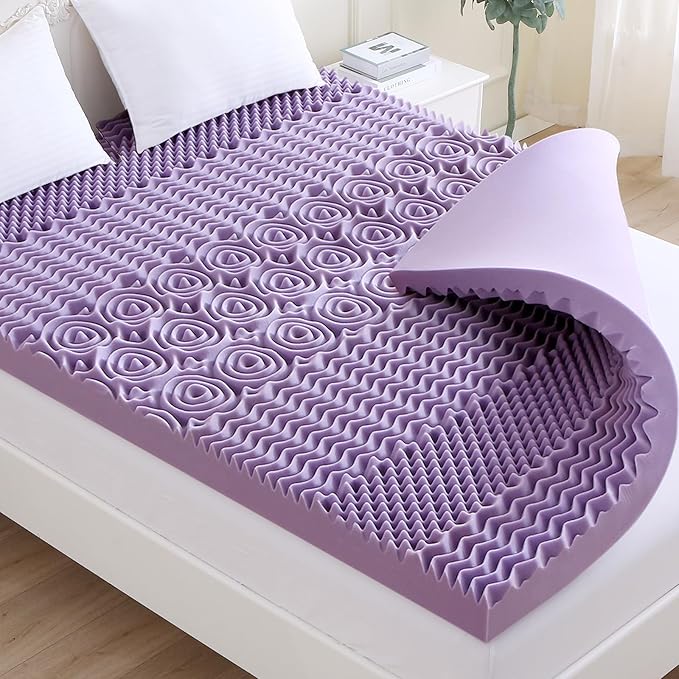 MUXHOMO 3.9 Inch 7-Zone King Mattress Topper, Egg Crate Foam Mattress Topper King Size for Back Pain, Lavender Cooling Gel Infused Bed Pad, CertiPUR-US and Oeko-TEX Certification (76"×80")