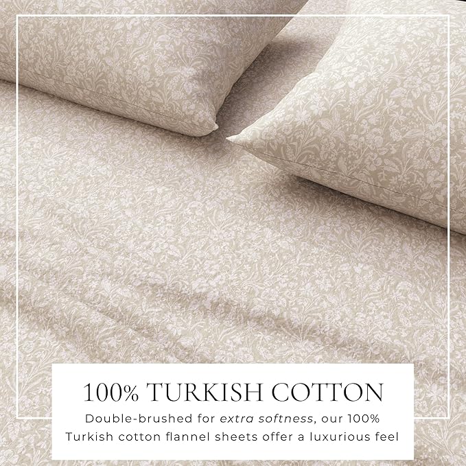 Great Bay Home Flannel Sheet Set King Size - 100% Turkish Cotton, Double-Brushed, Winter Floral Bed Sheets - Ultra-Soft, Cozy, 4-Piece Bedding Set (Frosty Petals)
