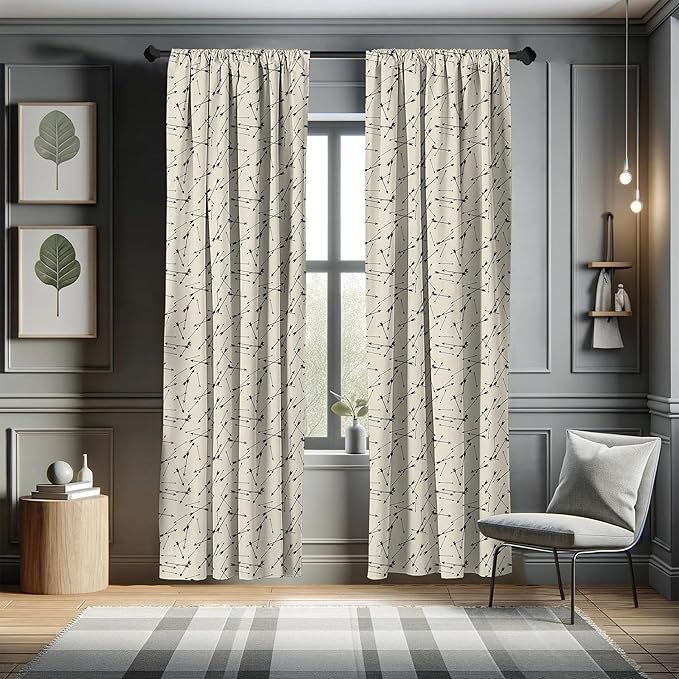 Ambesonne Arrow Curtains, Repetitive Abstract Simplistic Arrow Motif with Irregular Symmetry, Window Treatments 2 Panel Set for Living Room Bedroom, Pair of - 28" x 84", Sepia Charcoal