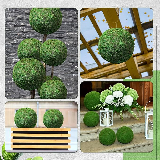 4 Pcs Large Green Moss Balls Artificial Moss Balls Spring Vase Bowl Fillers Hanging for Spring Home Wedding Garden Farmhouse Autumn Table Centerpieces Indoor Outdoor Decor (7.9'',5.9'')