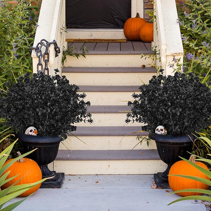 AGIRL 12 Bundles Black Artificial Flowers for Outdoor,No Fade Fake Plastic Flowers Faux Plants for Halloween Decor,Hanging Planters Decoration Indoor Outside Garden Porch Window Box Home Party