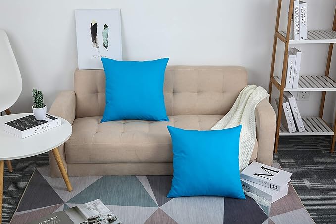 TangDepot Handmade Decorative Solid 100% Cotton Canvas Throw Pillow Covers /Pillow Shams, (18" x18" , Pacific Blue, 1 Count (Pack of 1))