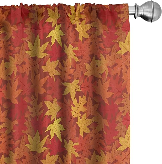 Ambesonne Orange Window Curtain Panels 4 Pack, Colorful Autumn Fall Season Maple Leaves in Unusual Designs Nature Print, Lightweight Set with Rod Pocket, 4 Panels of 28" x 95", Burnt Orange