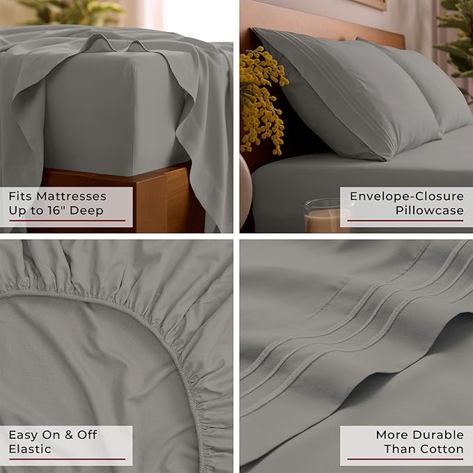 Mellanni Queen Sheets Set - 4 PC Iconic Collection Bedding - Hotel Luxury, Extra Soft, Cooling Bed Sheets - Wrinkle, Fade, Stain Resistant (Queen, Taupe)
