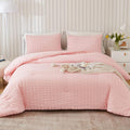 AveLom Blush Pink Seersucker Full Comforter Set (80x90 inches), 3 Pieces - 100% Soft Washed Microfiber Lightweight Comforter with 2 Pillowcases, All Season Down Alternative Comforter Set for Bedding