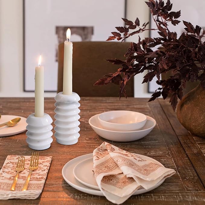 HofferRuffer Marble Candlestick Holders, Set of 2 Natural Stone Candle Holder Decorative Candle Stands for Wedding, Dinning, Party, Table Centerpieces, Fits 3/4'' Thick Candles (MarbleWhite)