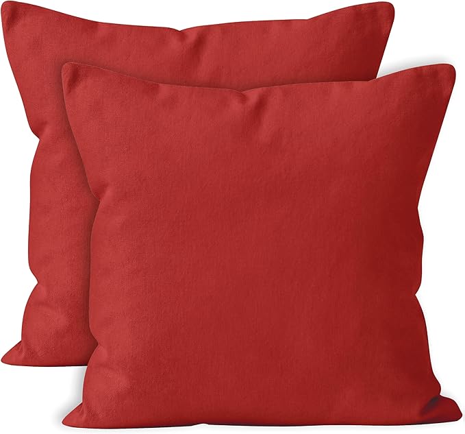 Encasa XO Throw Pillow Covers 22x22 in Set of 2 Deep Red | No Inserts | Cotton Pillow Covers for Living Room, Bed, Sofa, Couch | Decorative Cushion Covers with Improved Zippers