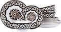 12 Pcs Porcelain Dinnerware Set for 4, Halloween-Themed Brown Floral Embossed Plates and Bowls, Euro Style Ceramic Dish Set with Gothic Vine Pattern, Dishwasher and Microwave Safe, QOMO-1996